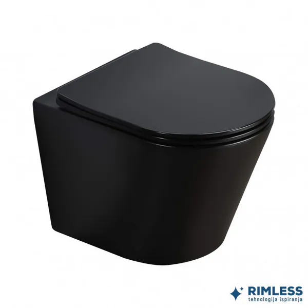 WC školjka viseća PURE compact rimless mat crna s duroplast softclose wc daskom