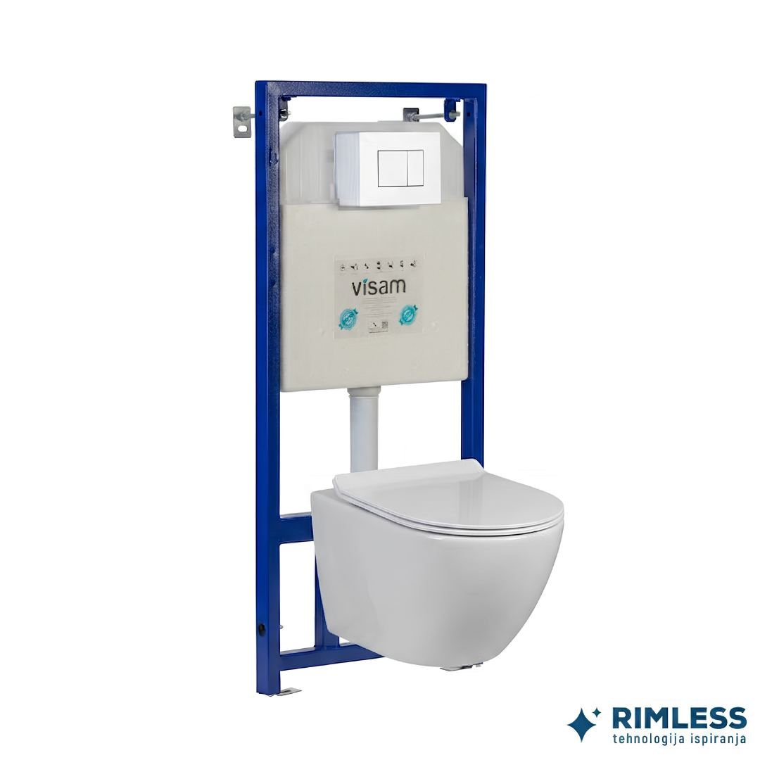 Ug. vodokotlić VISAM, WC školjka OPTIMO rimless s SC wc daskom i bijela tipka